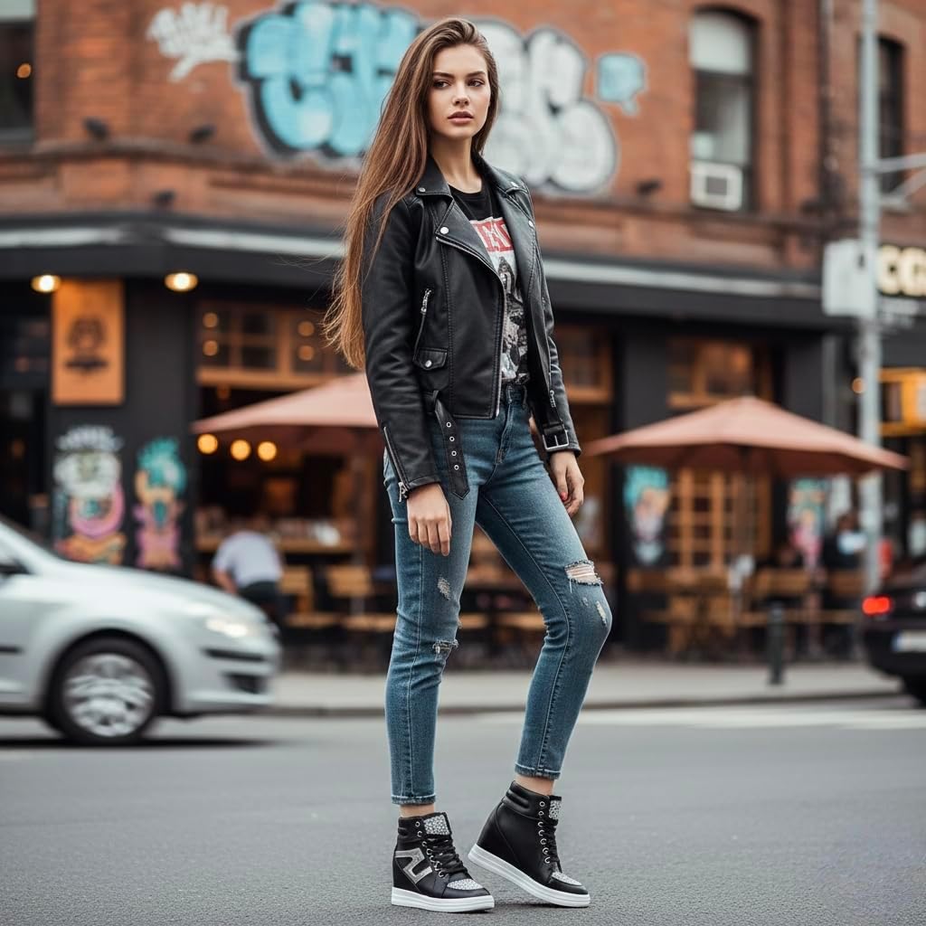 Ckrola Womens Fashion Platform Shoes Hidden Wedge Heel High Top Sneakers for ...