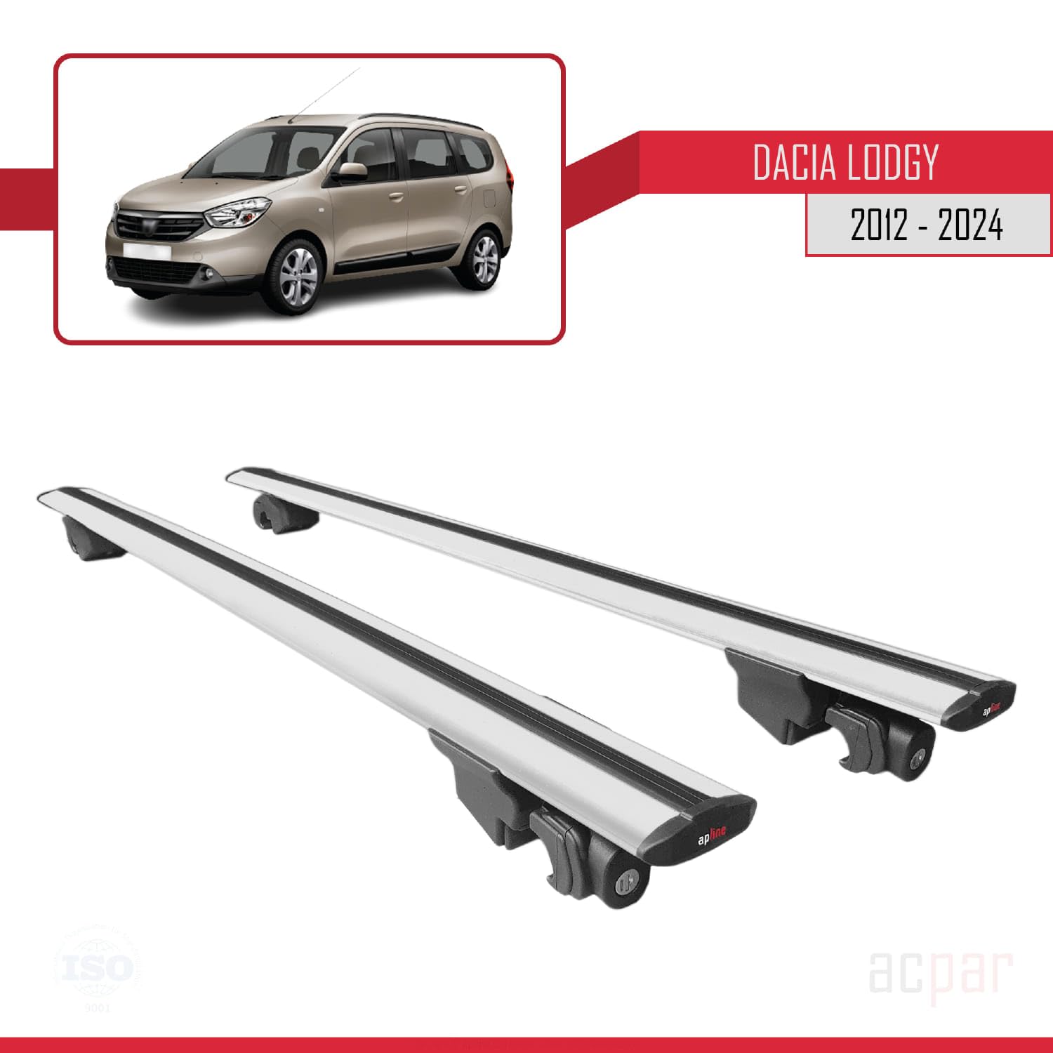 Compatible con Dacia Lodgy (J92) 2012-2022 Modelo Hook Barra de Techo Auto Portaequipajes Barras Transversales Gris Aluminio 2 Barras