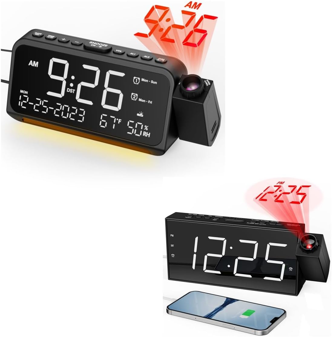 Mesqool Digital Projection Alarm Clocks (Red Projection)