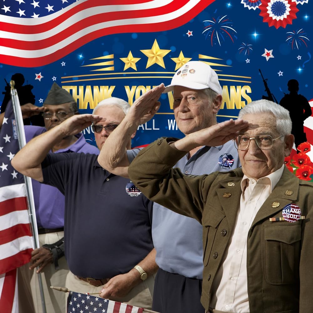 Veterans Day Backdrop, Veterans Day Decorations 72 x 44'' Thank You Veterans Banner Honoring All Who Served Patriotic Decororations for Home Party Supplies