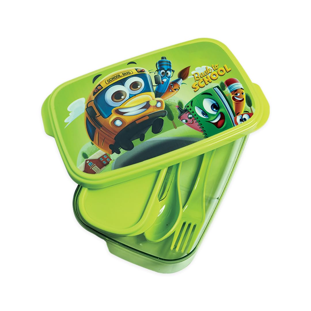 Attro Divine Lunch Box Comes with 1 Small Box and 2 Spoons Adorable Cartoon Lunch Box for Kids, Food Grade & Leak Proof,Compact Design Easy to Fit Into Any Bag,School Bags,590Ml-Green - Plastic (B0C9PZ9RB4) Amazon Price History, Amazon Price Tracker