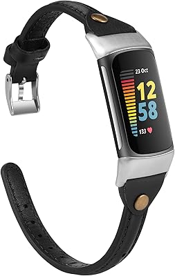 Wearlizer Leather Band Compatible with Fitbit Charge 5 Bands for Women Men, Slim Leather Watch Strap Replacement Wristband Accessories for Fitbit Charge 5 Band