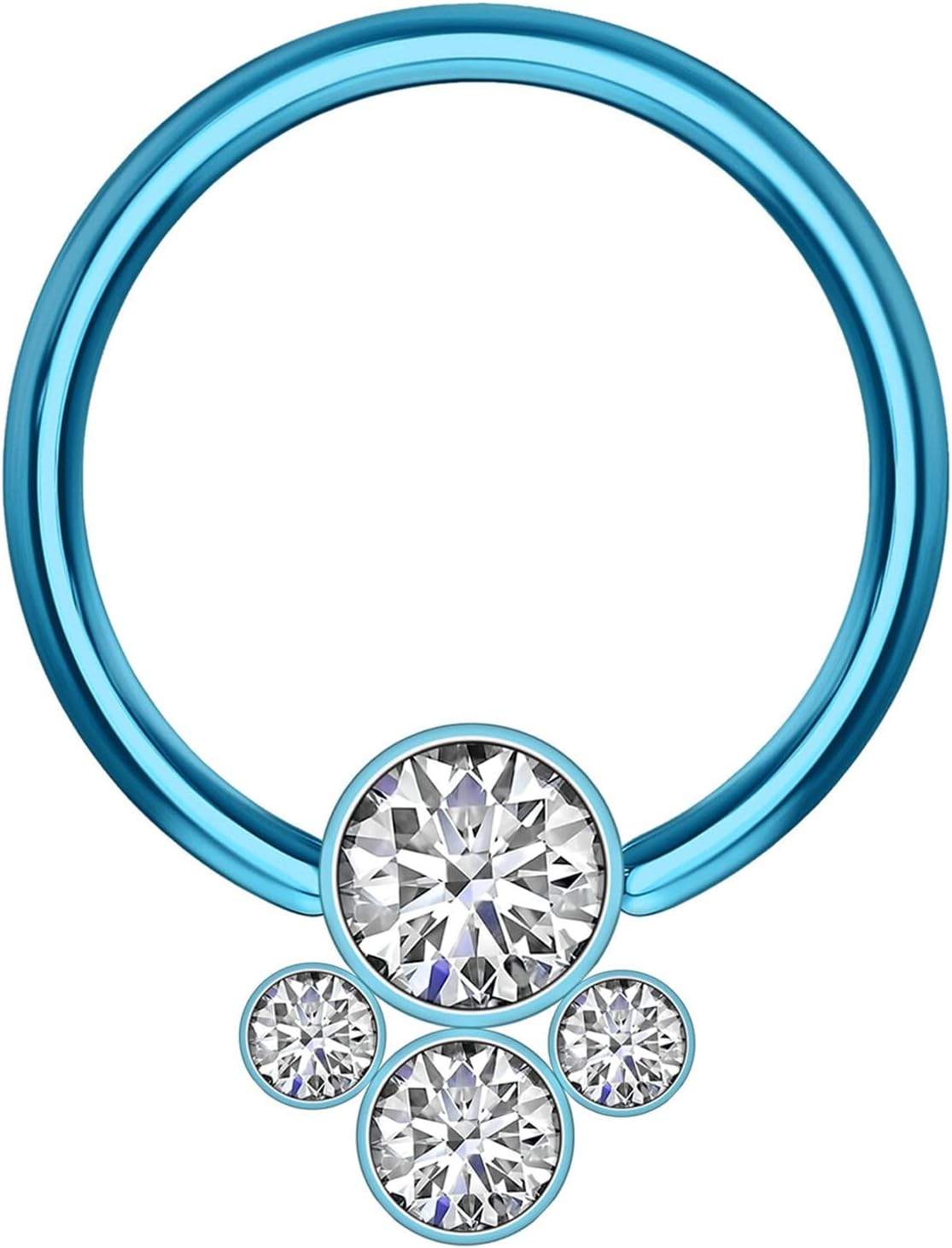 Titanium Captive Bead Ring with Four Gemstones, Daith Hoop Septum Jewelry Piercing Ring Nose Hoop Piercing