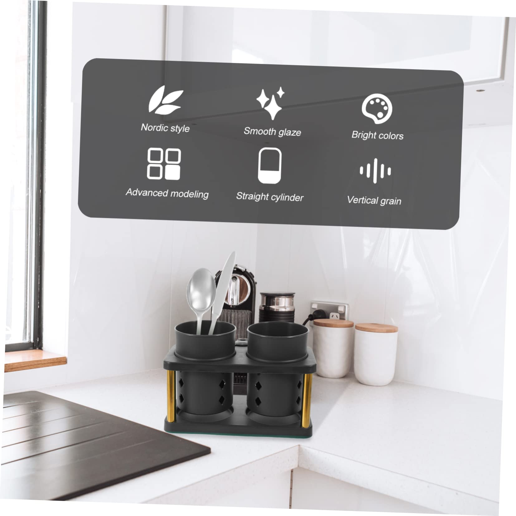 MOLUCKFU 2pcs Stainless Steel Chopstick Holder Kitchen Decor Utensil Storage Organizer with Drain for Easy Drying Modern Cutlery Holder for Countertop and Dining Table