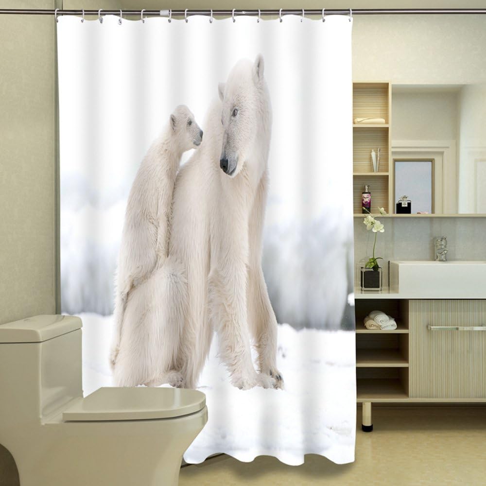 ChezMax 3D Polar Bear Bathroom Curtain Home Fabric Shower