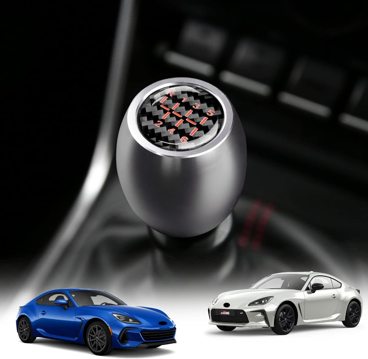 KUNGKIC for MT 2021-2025 Toyota GR86 Subaru BRZ Aluminum Manual Gearbox Shift Shifter Knob with Real Carbon Fiber Sticker Interior Accessories (Silver)