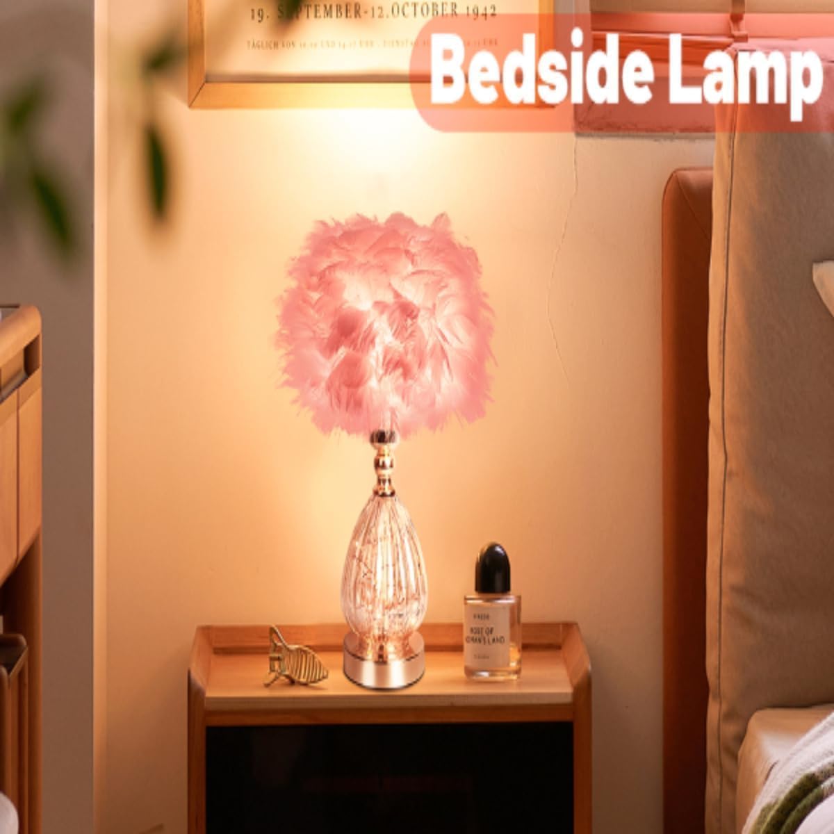 Feather Lamp with 3 Color Temperatures, LED Flicker-Free Soft Illumination, Modern Decor for Bedroom Home Office Desk, Pink