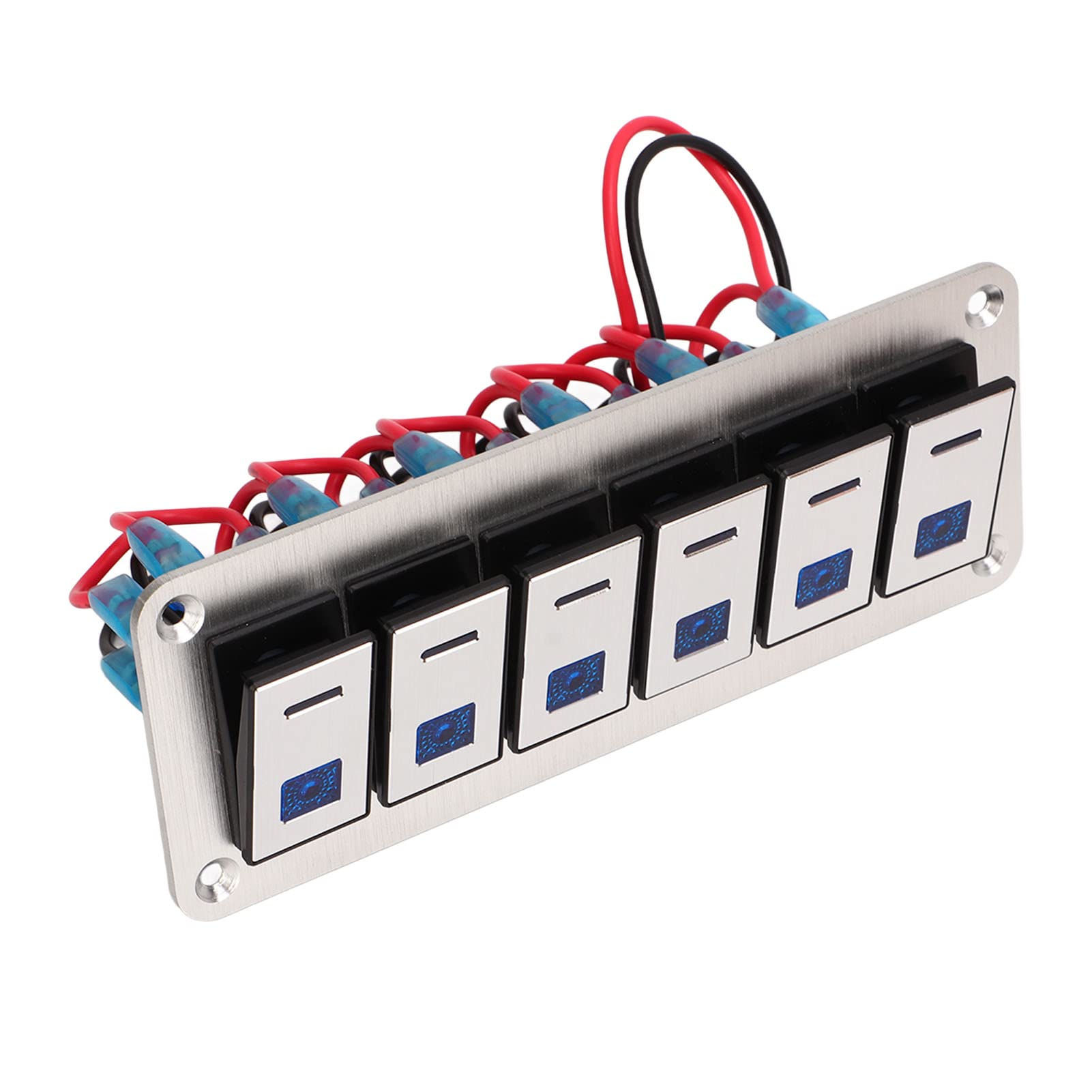 Pannello interruttore a rocker a 6 gang 12 V 24 V LED blu impermeabile SPST On Off interruttore pre-cablato per auto barca camion UTV con telaio in lega di alluminio
