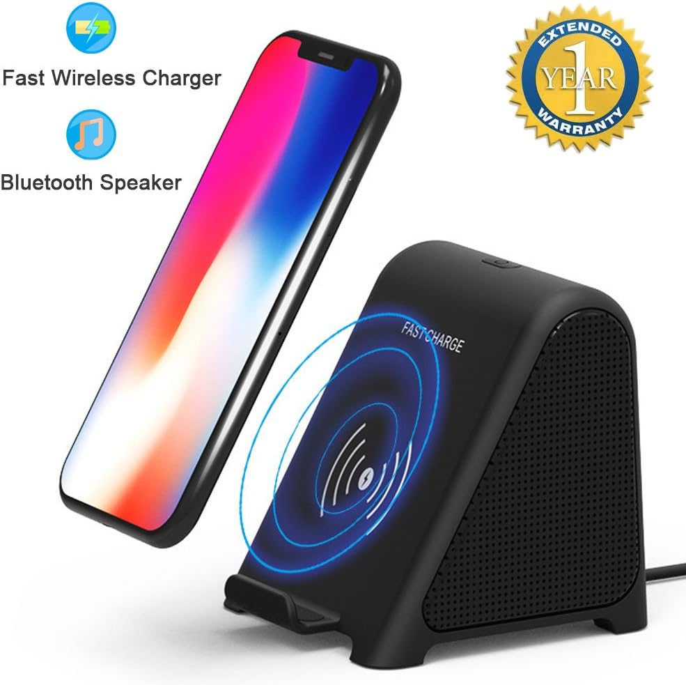 Bluetooth Speaker with Wireless Charger, 2 in 1 Portable Home Audio Stereo Player & 10 W/7.5 W/5W Fast Wireless Charger for X/8/8 Plus/Samsung S8/S8 Plus/S7 Edge/S7/S6 Edge Plus ect.