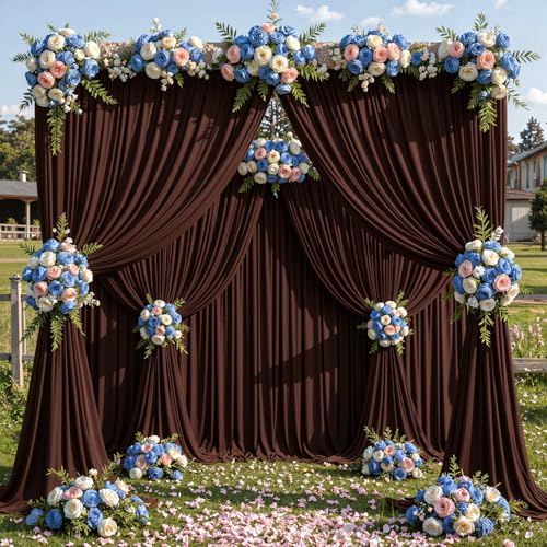 50x10ft Brown Backdrop Curtain Panels for Parties - Wrinkle Free Polyester Photo Curtain Backdrop Wedding Back Drop Fabric Drapes for Party Decorations Background for Photography