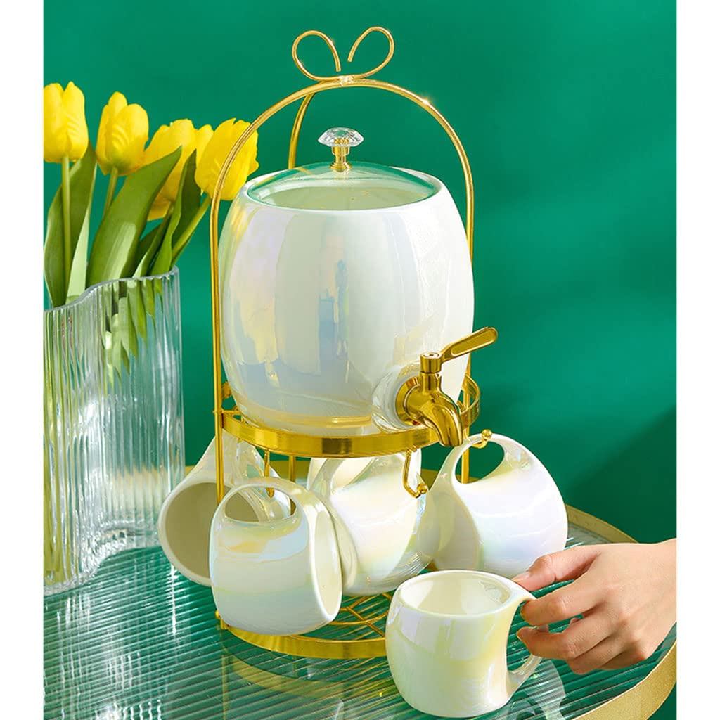 SYALEO Fria Dispensador de Bebidas de cerámica con Espiga de Acero Inoxidable y Tapas de Vidrio Dispensador de Bebidas de 2,4 l Contenedor de Agua de encimera para té Helado Kombucha Garrafa de Agua