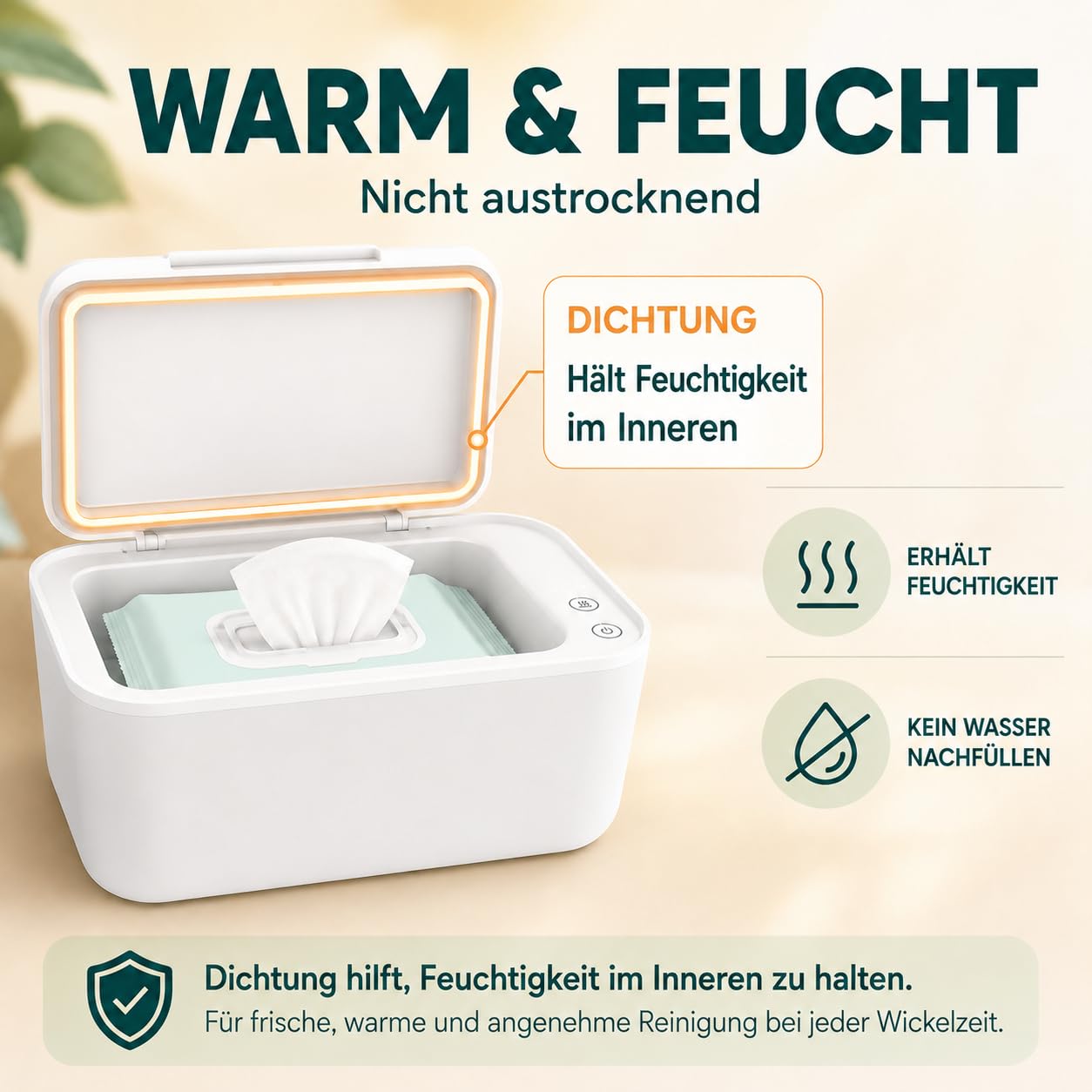 NENO Calor - Feuchttücher Baby Box Wärmer - Beheizte Feuchttücherbox - Feuchte Tücher 3 Heizstufen - Babytücher mit Warmerhaltung und Feuchtigkeit - Einfache Bedienung - Blitzschnelles Aufheizen