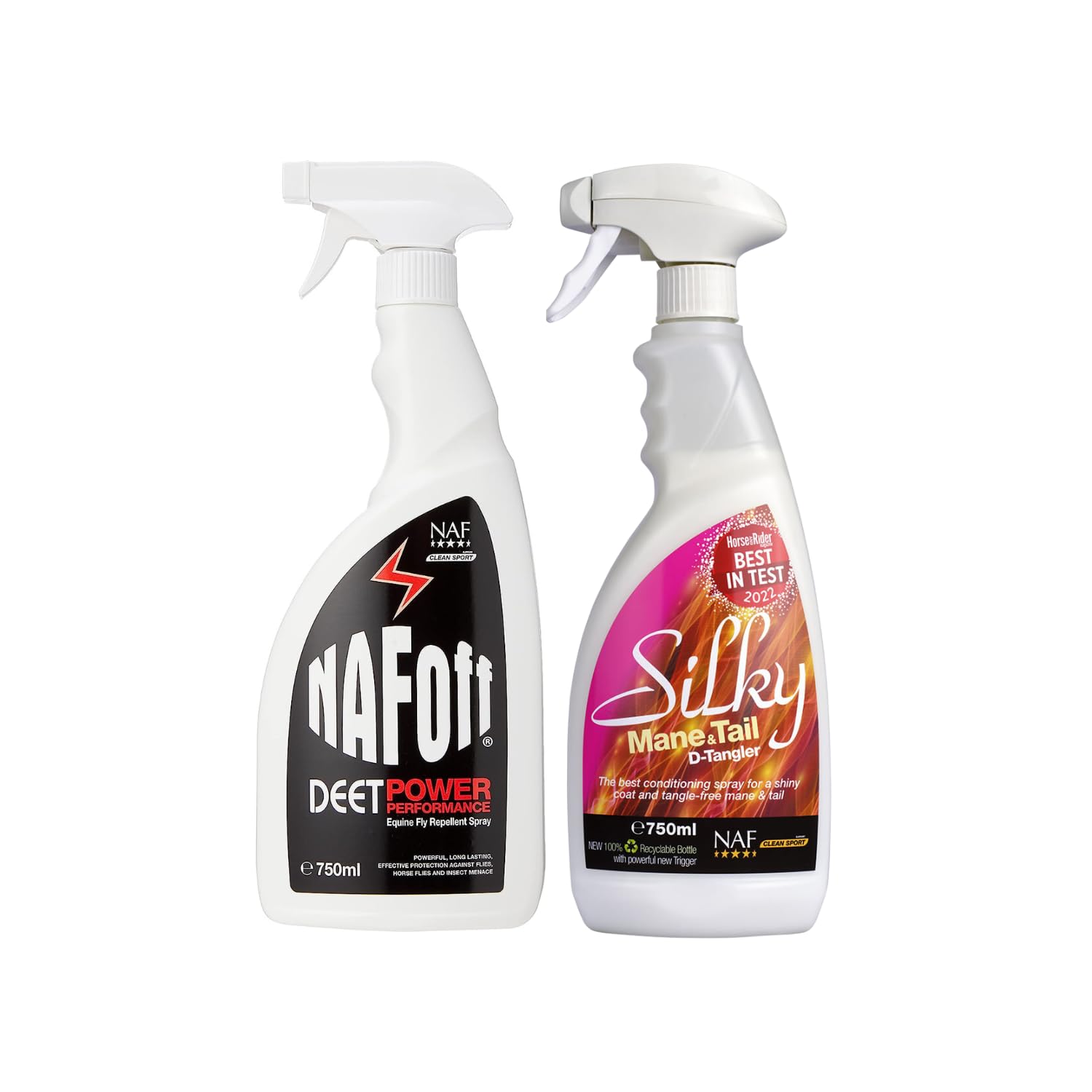 NAF Off Deet Power Performance, 1 x 750ml and NAF SIlky Mane & Tail D-Tangler, 1 x 750ml | Pack of 2