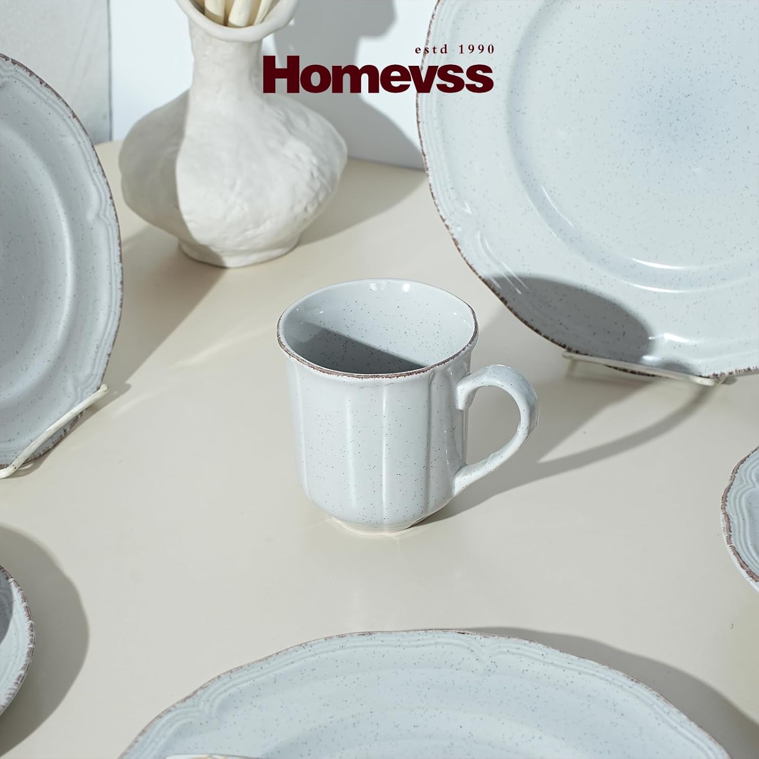 20pc Dinnerware Set, Plate and Bowl Set, Stoneware Dishes Set for 4, Microwave and Dishwahser Safe, Scratch Resistant, French Countryside Speckled Antique Grey - Image 5