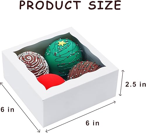 Miniatura 3 de 20 cajas de galletas de 6 x 6 x 2.5 pulgadas, cajas de panadería con ventana, caja de fresas cubiertas de chocolate para bodas, fiestas de cumpleaños