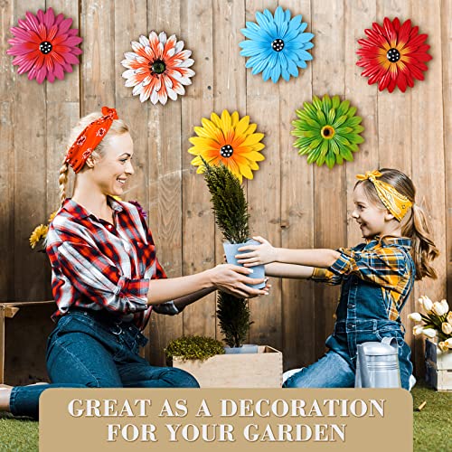 Yungeln 6 Pcs Metal Flowers Wall Decor Daisy Wall Decor Large Metal Flowers Wall Art Colorful Wall Sculptures Hanging Decorations For Living Room,Bathroom,Garden,Fence,Porch Patio Wall thumb #3