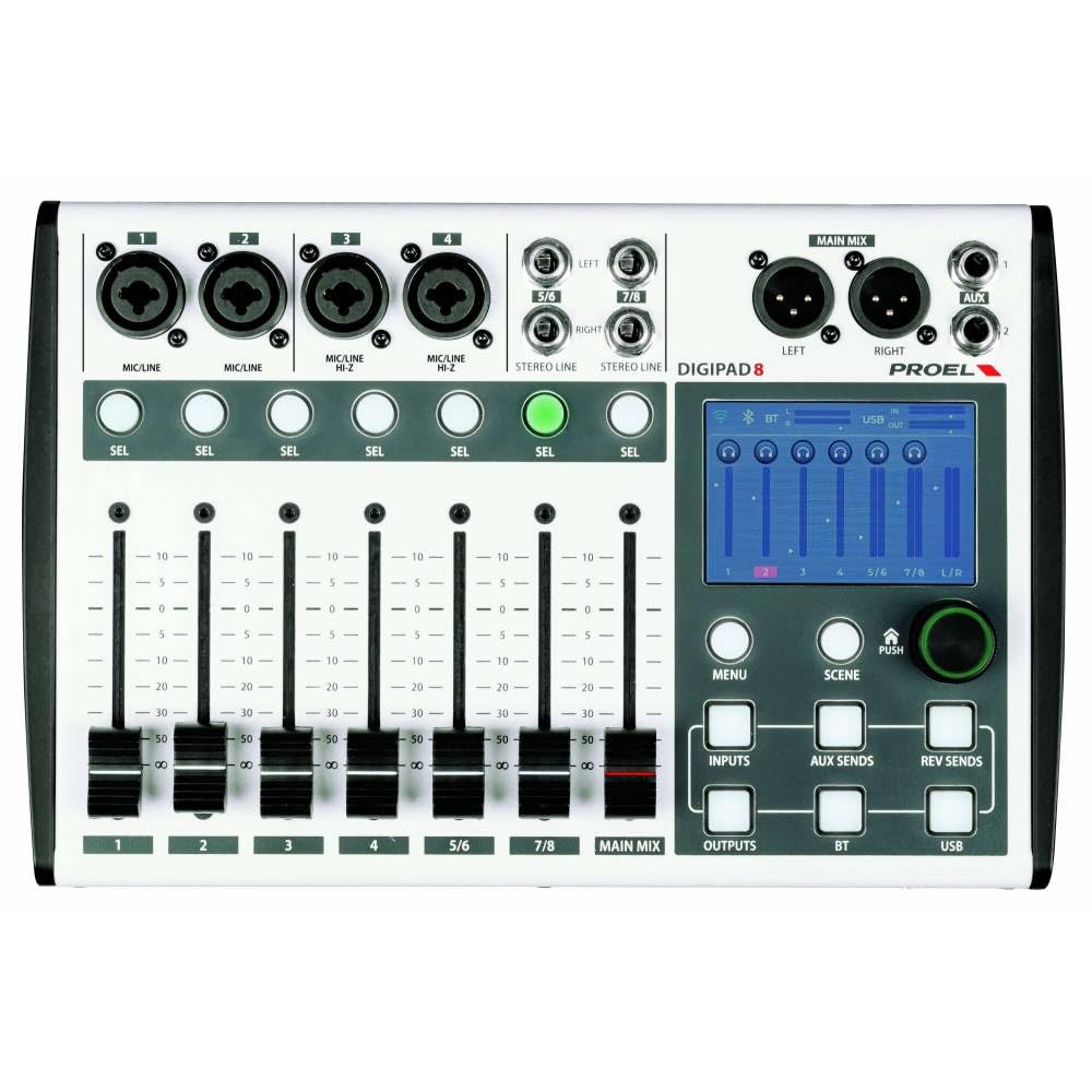 Proel DIGIPAD8 - Mixer Consolle di mixaggio digitale professionale con interfaccia di comando WI-FI incorporata, per tablet o PC con l'app dedicata per iOS, Android, MacOS e Windows, Bianco