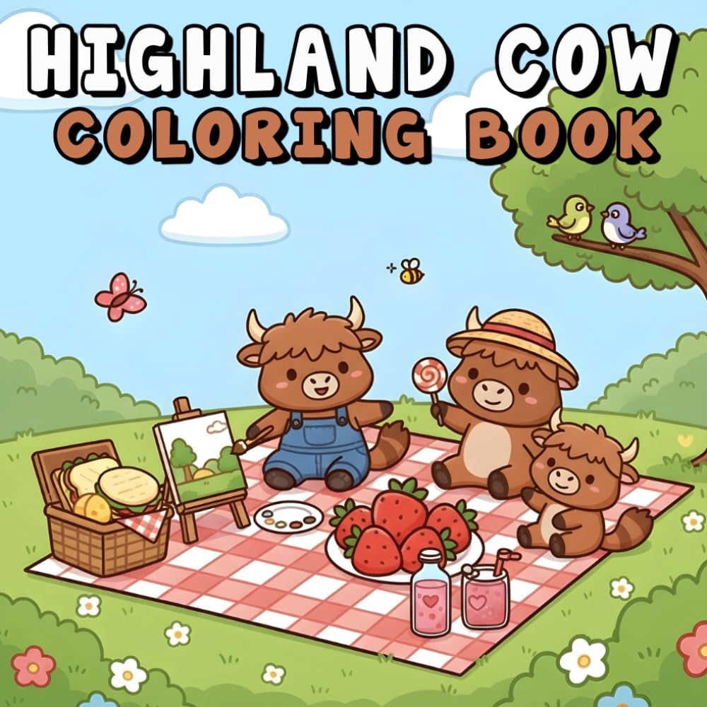 Highland Cow Coloring Book: 50+ Beautiful Scottish Highland Cows Coloring Pages for Stress Relief – Easy and Enjoyable Designs for Teens and Adults