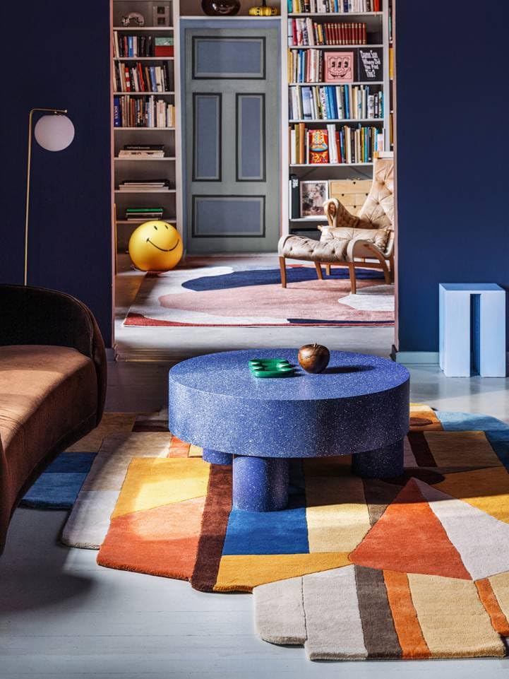 RugVista Quentin, Alfombra Moderna, Pelo Corto, 160 x 230 cm, Rectangular, Calidad cert. Care & Fair, Lana, Pasillo, Dormitorio, Cocina, Salón, Comedor, Despacho, Azul/Naranja