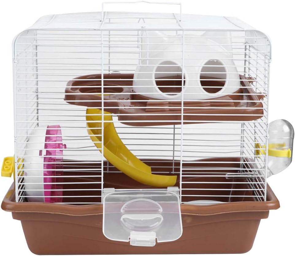 Double Layer Hamster Cage, Mute Hamster Cage with Quiet Running Wheel, Vacuum Water Bottle and Two - Tier Platform for Dwarf Hamsters, Sturdy Plastic and Wire Pet Habitat