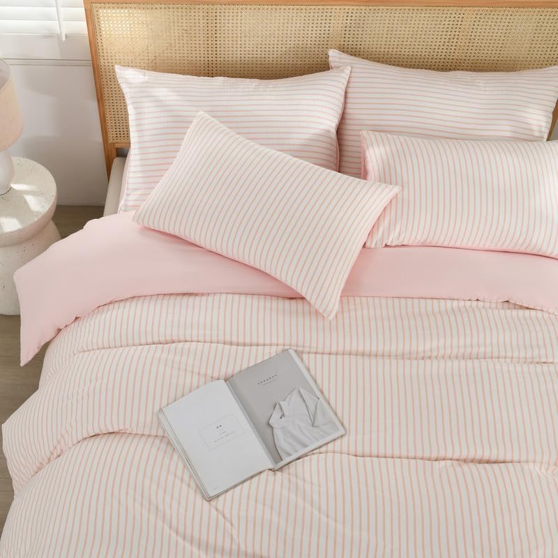 Housse de couette 200x200 rose parure de lit 2 personnes en microfibre zippée - 3