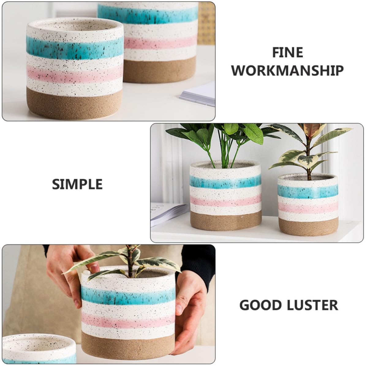 ibasenice 2 Stück Retro Blumentopf aus Keramik Tischblumentopf für Sukkulenten und Blumen Schlichtes Handgemaltes Design Dekorativ für Café und Hochzeitsdekoration