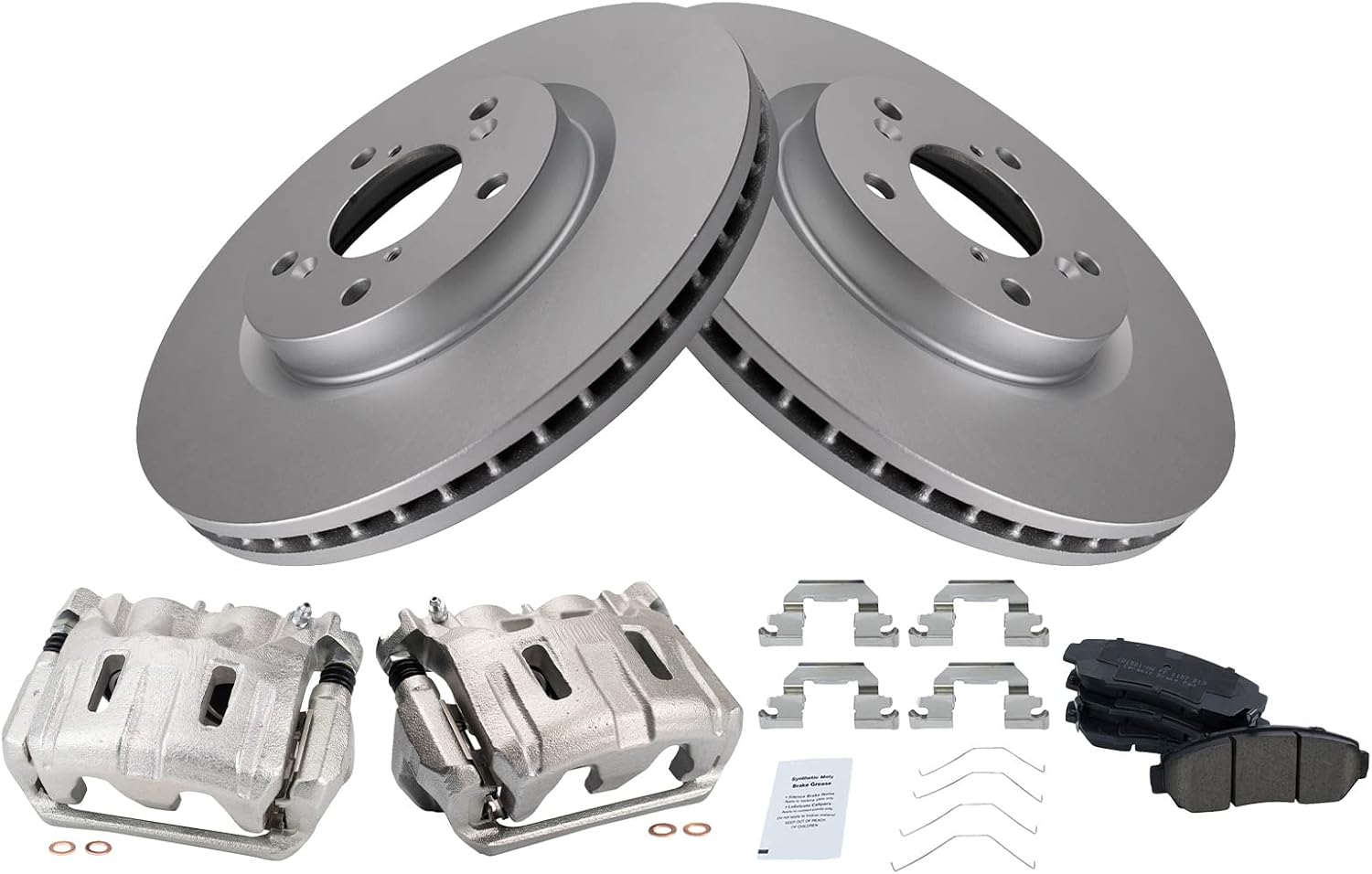TRQ Front Brake Pad & Rotor Kit Brake Caliper Brake Pads Brake Rotor Ceramic Vented Premium G-Coated Compatible with 2011-2014 Honda Odyssey