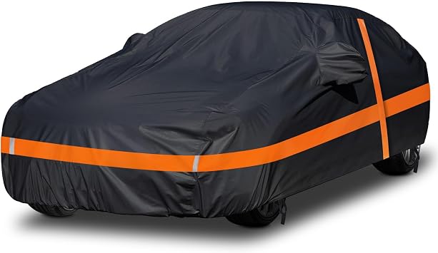 NEVERLAND Car Cover Waterproof All Weather with Door Zipper,Car Covers for Automobiles Scratch Resistant, Outdoor Full Exterior Covers Snowproof UV Protection WindproofFit Sedan Length 185-196 inch