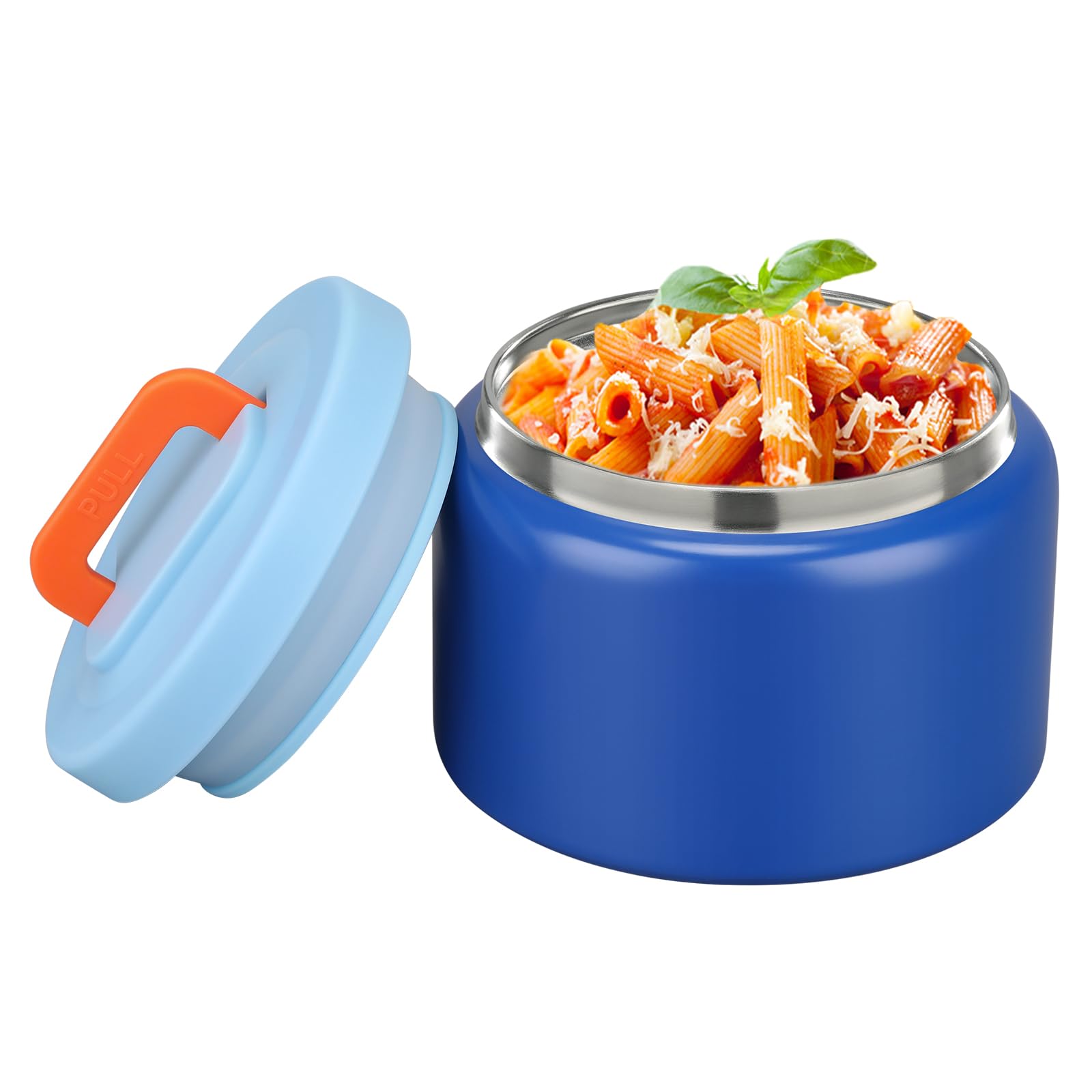 PIQUEBAR 8oz Kids Thermo for Hot Food,Small Lunch Thermo Food Container Stainless Steel,Easy Open Wide Mouth Thermo for Hot Cold Food for Preschool Travel (Pure Blue)
