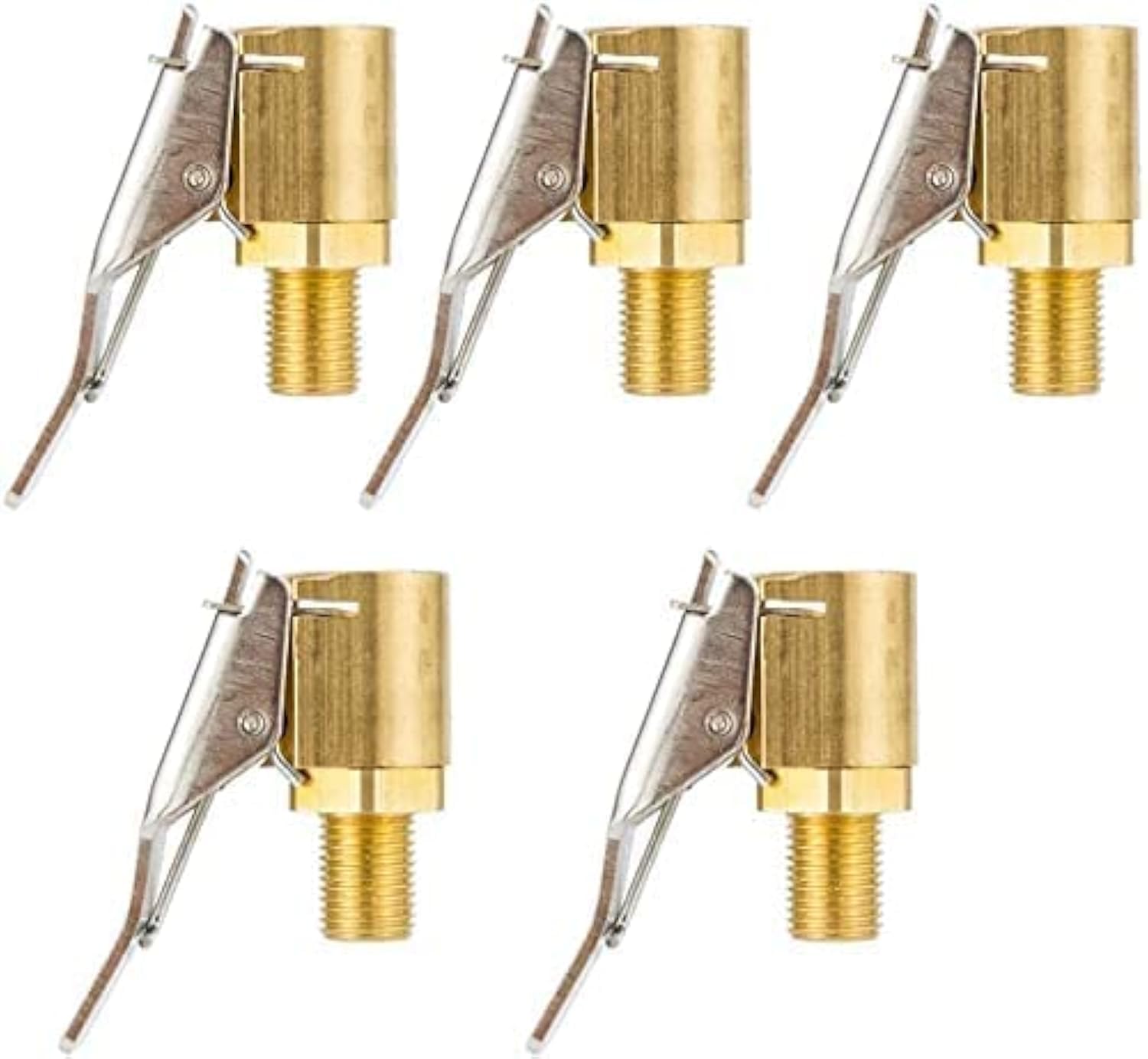 Brass, Tire Air Chuck, Chuck with Clip, Auto Tire Inflator Valve Connector Clip Tire Chuck, Auto Parts, Tire Inflation Valve Air Pump Clamp Nozzle Metal Adapter Connector, 5pcs