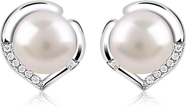 B.Catcher Pearl Earrings Freshwater 10mm Pearl Studs Earring Heart Set