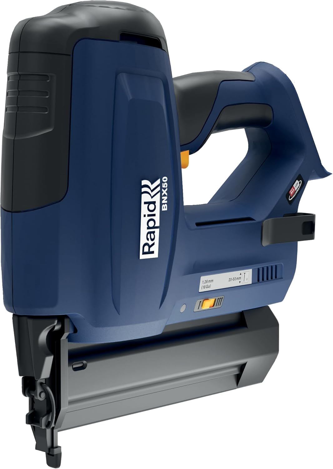 Rapid BNX50 Akku-Nagler 18V – Kabellose Nagelpistole für Nägel Typ 8 (20–50 mm) – Verstellbarer Einschlagtiefe und Bump-Fire – Ohne Akku und Ladegerät – Kompatibel mit POWER FOR ALL