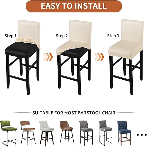 Miniatura 6 de Fundas para taburete de bar, elásticas, impermeables, de poliuretano, extraíbles, lavables, fundas para silla de bar con bandas elásticas (2, beige)