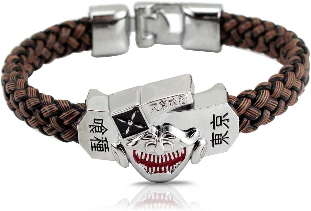 Mens Bracelet Pu Leather Woven Stainless Steel Lobster Clasp Bracelet Punk Jewelry (Tokyo Ghoul)