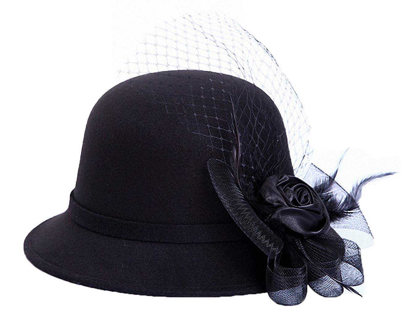 Ulalaza Women's Vintage Bucket Hat Floral Fedora Church Hat Bowler Hats Black