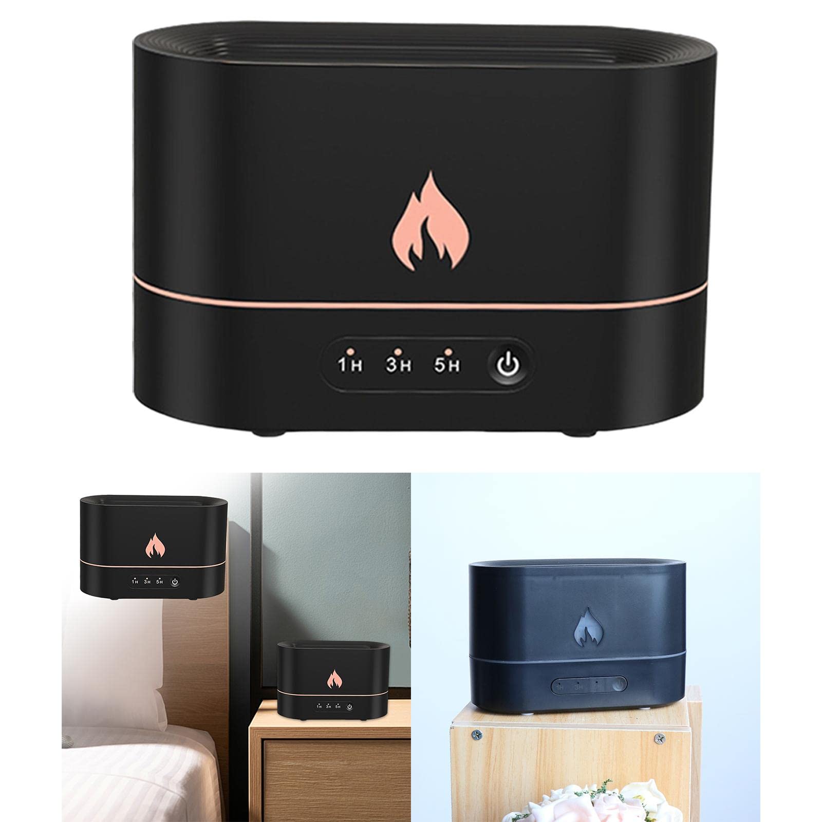 3 juegos de humidificador de aire sin agua apagado automático con llama realista para viajes negro