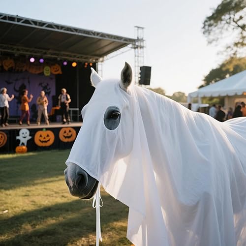 RunNico Halloween Ghost Horse Costume, Horses White Boo Ghost Cloak with Straps, Spooky Bull Ghosts Sheet Cosplay for Halloween Animal Themd Party Decoration