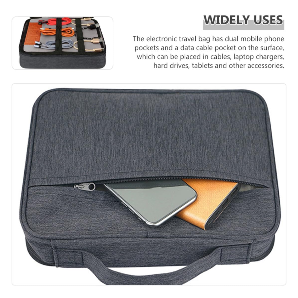 OSALADI Borsa Organizer per Cavi da Viaggio Grande Capacità in Poliestere Doppio Strato e Tasche per Cellulare per Viaggi