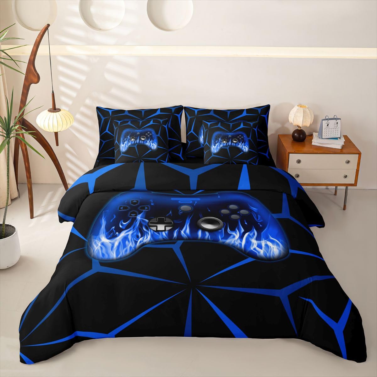 Homemissing Set copripiumino per letto king size, 7 pezzi, motivo videogiochi 3D, 1 copripiumino, 1 lenzuolo piatto, 1 lenzuolo con angoli, 2 federe, 2 federe