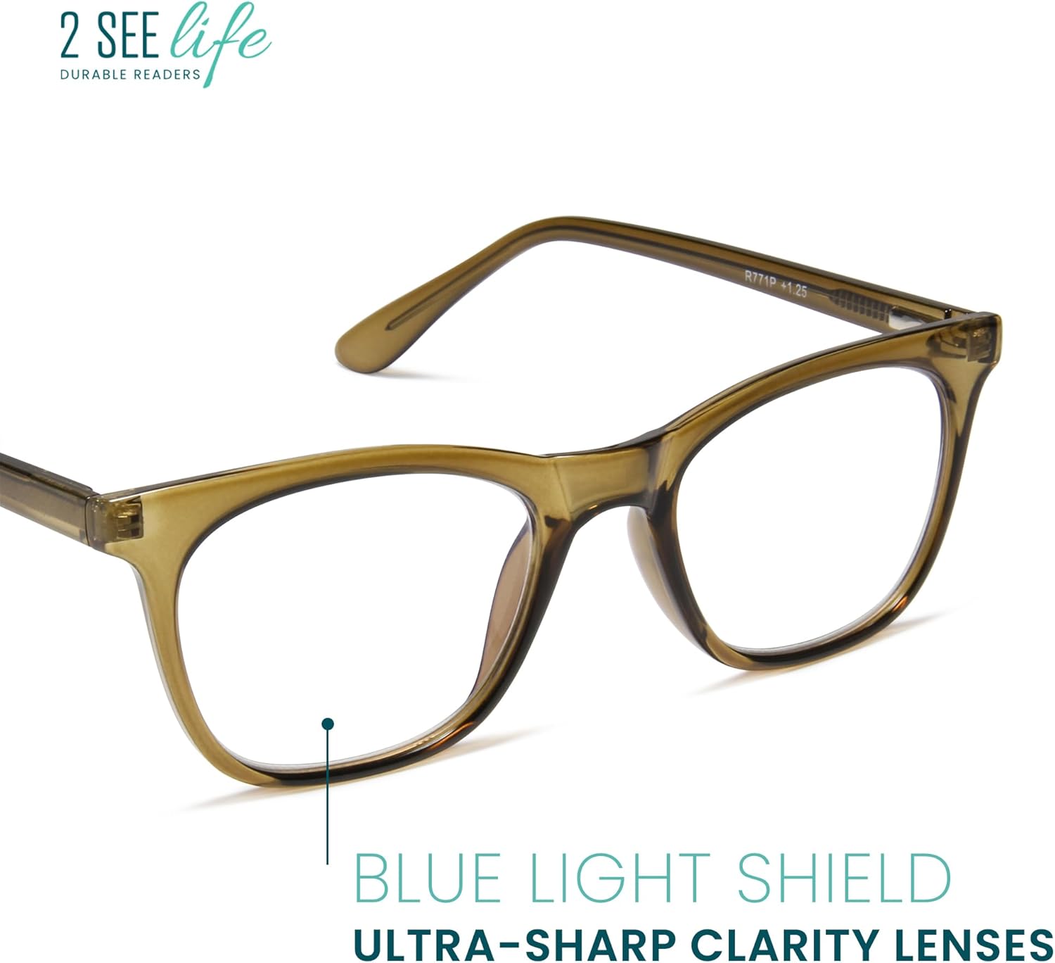 2SeeLife Blue Light Reading Glasses for Men & Women – Small-Medium Fit, Sturdy Frame, Spring Hinges, Premium Readers, Green, +1.50 - Image 2
