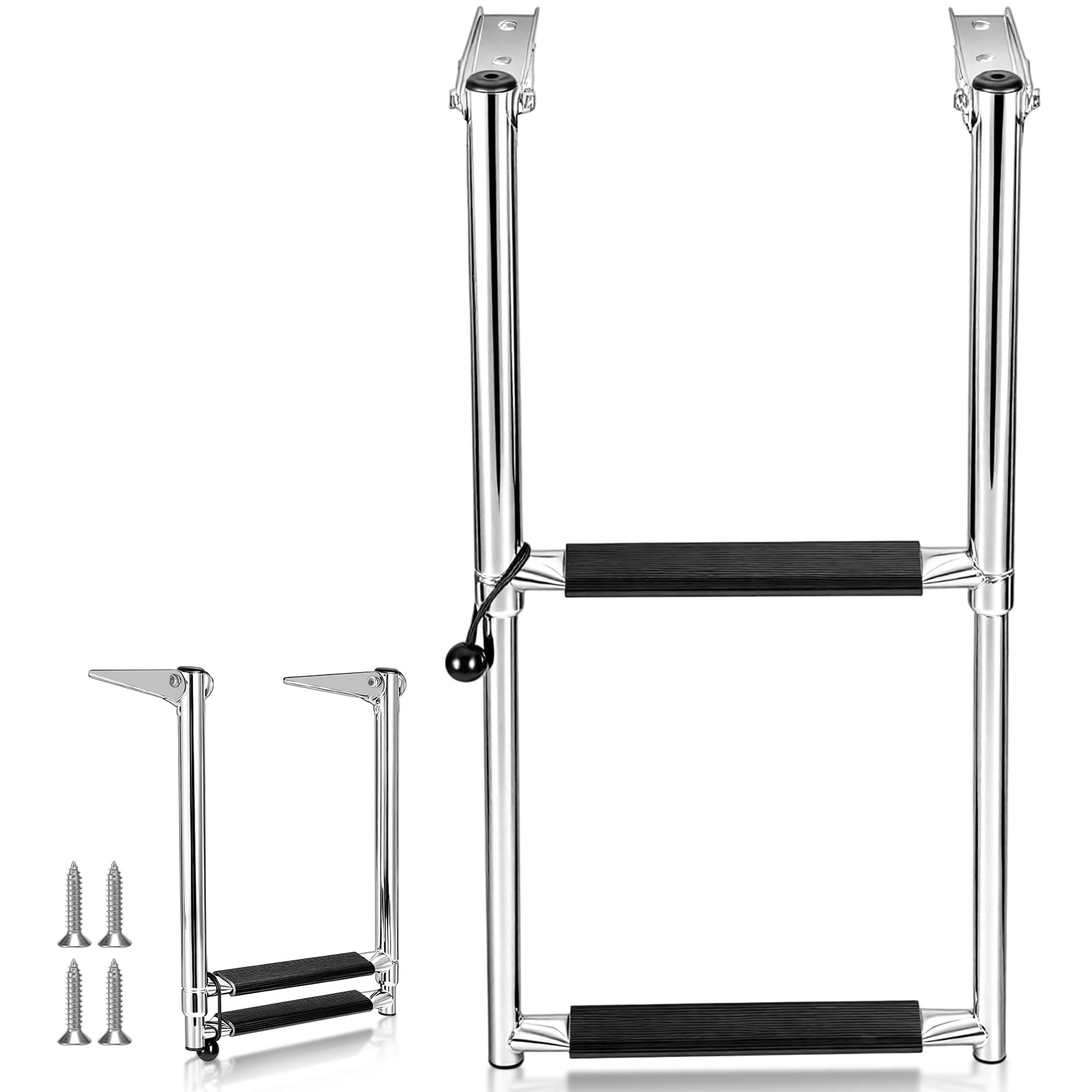 Frienda Boat Ladder 304 Stainless Steel Telescoping Step Ladder Heavy Duty Folding Pontoon Boat Stepladder Portable Dock Swim Stepladder for Marine Yacht