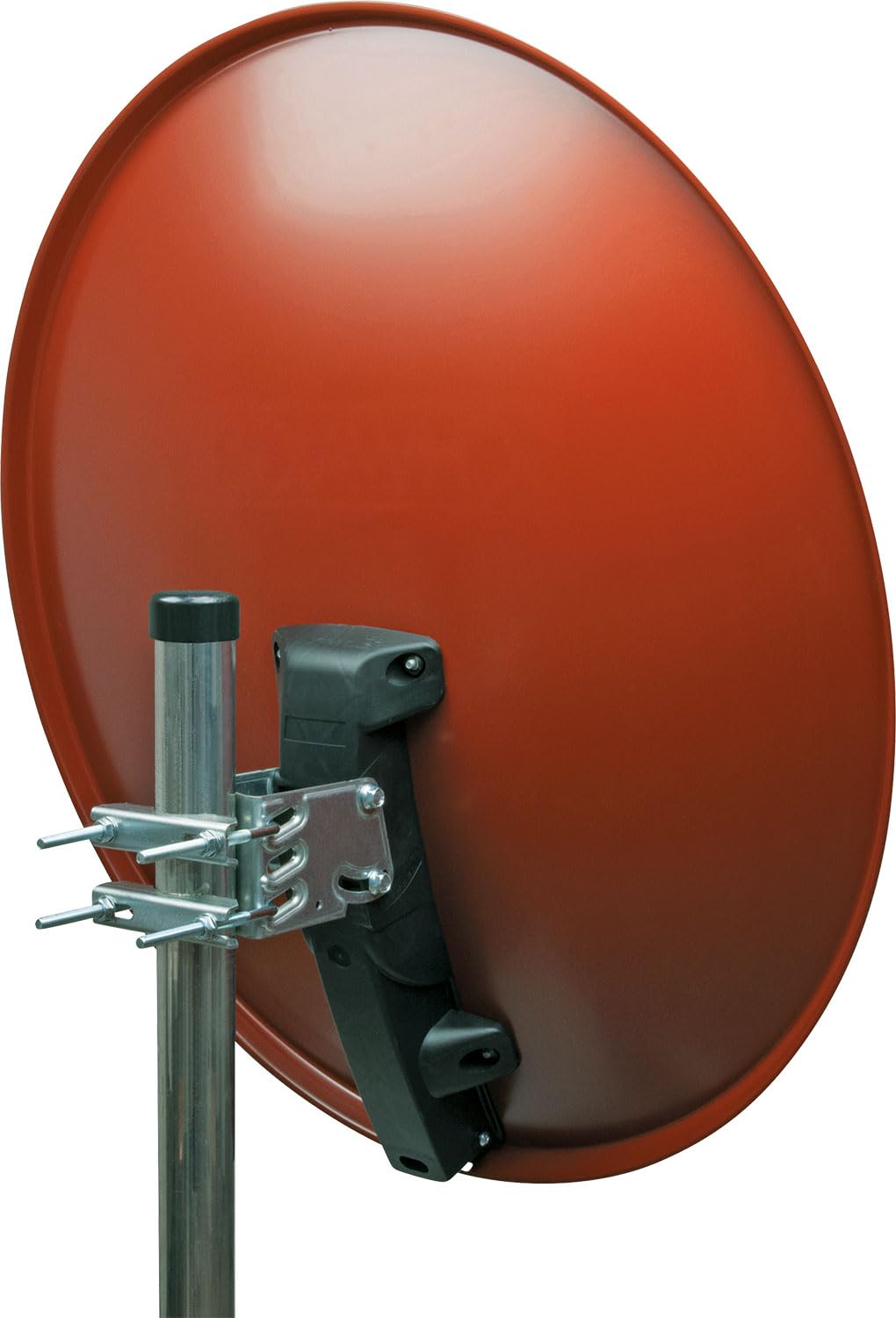 Antena para televisión digital vía satélite Schwaiger 714166 (75 x 85 cm) con brazo de carga LNB y mástil, antracita, espejo de acero – para recepción de DVB-S/S2 en Full HD, 3D y 4K (Ultra HD)