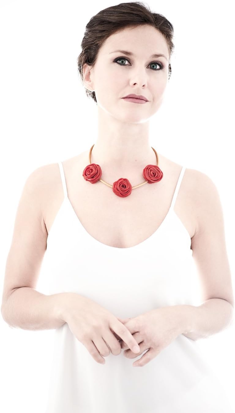 Handmade Necklace, Silicone rubber, Italian Design, Contemporary Jewelry, red & gold, Present for woman, MU factory, made in Italy