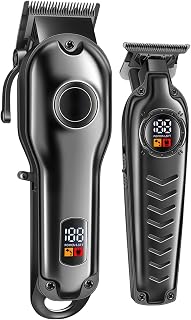 Retro Electric Hair Clippers with Digital Display for Salon Usage, Professional Cordless Trimmer, Including Scissors, Combs, USB Charging, 2 Clippers with 8 Length Attachments, Black