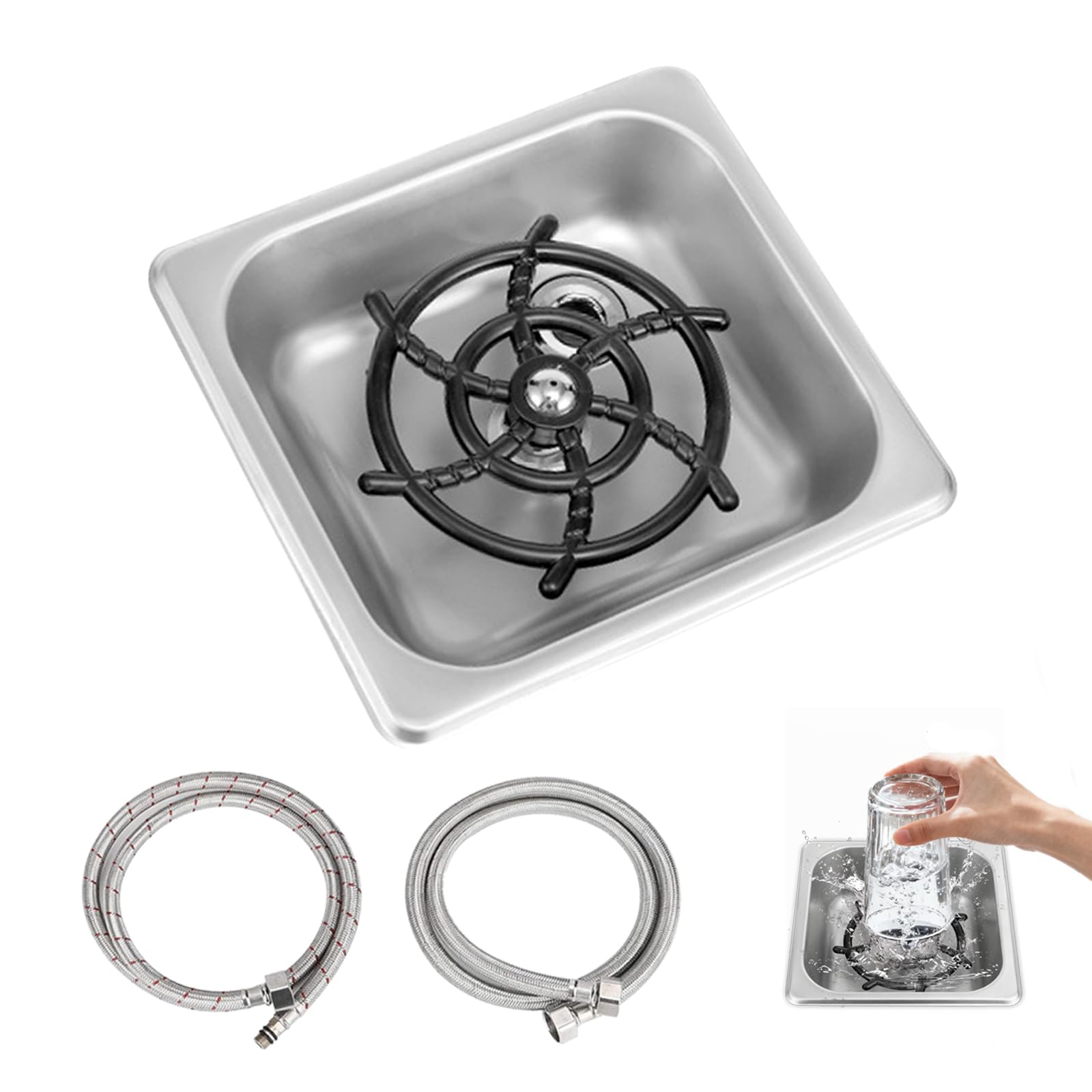 Lavabicchieri Automatico, G1/2 In Acciaio Inox Per Lavello Da Cucina Con 2 Tubi Flessibili Di Collegamento Accessorio Pratico Per Bar Pub Ristorante Caffetteria E Hotel
