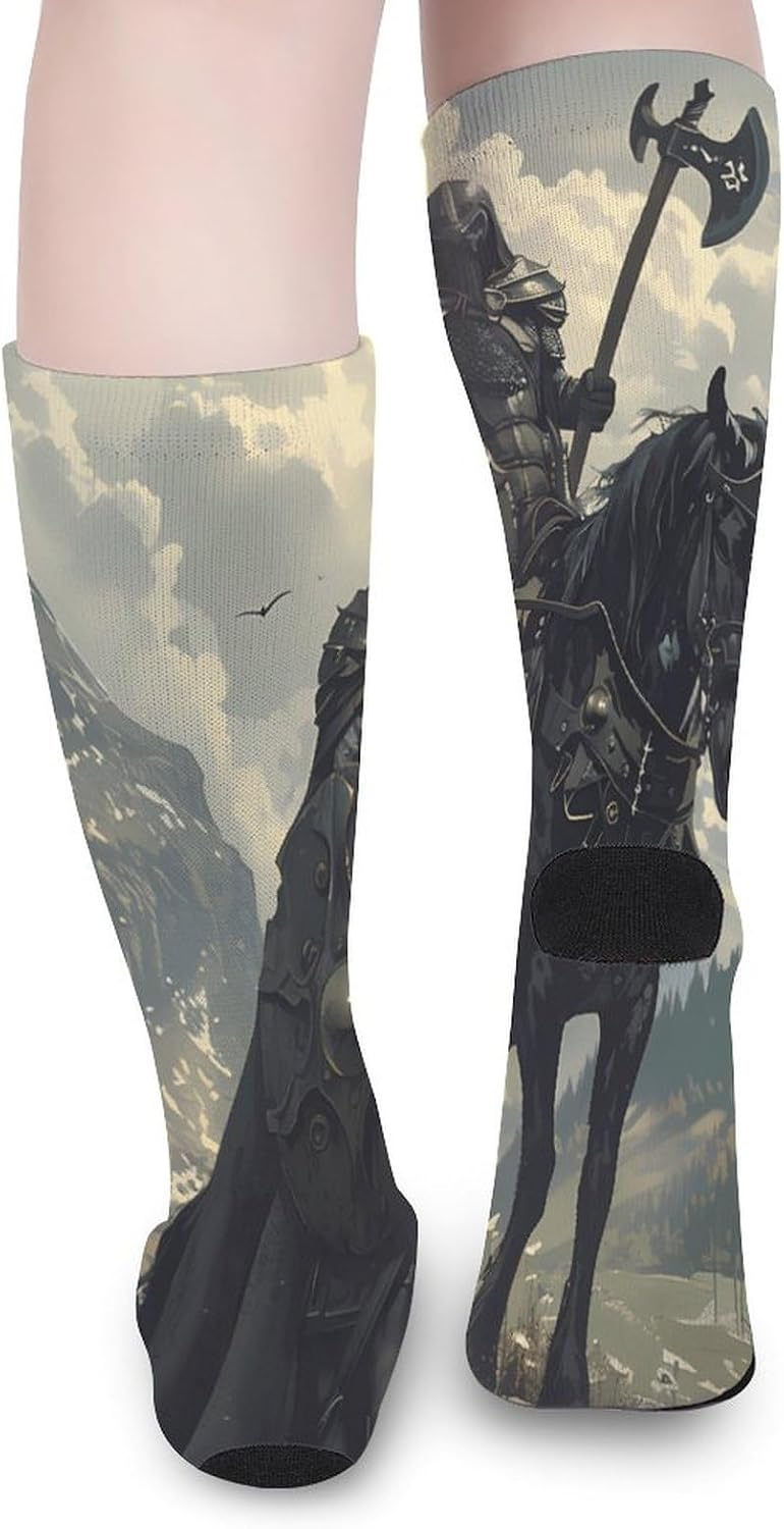 Death Dealer Viking On Horse Knee High Socks Athletic Long Stockings Sport Casual Crew Tube Sock Boot 40cm