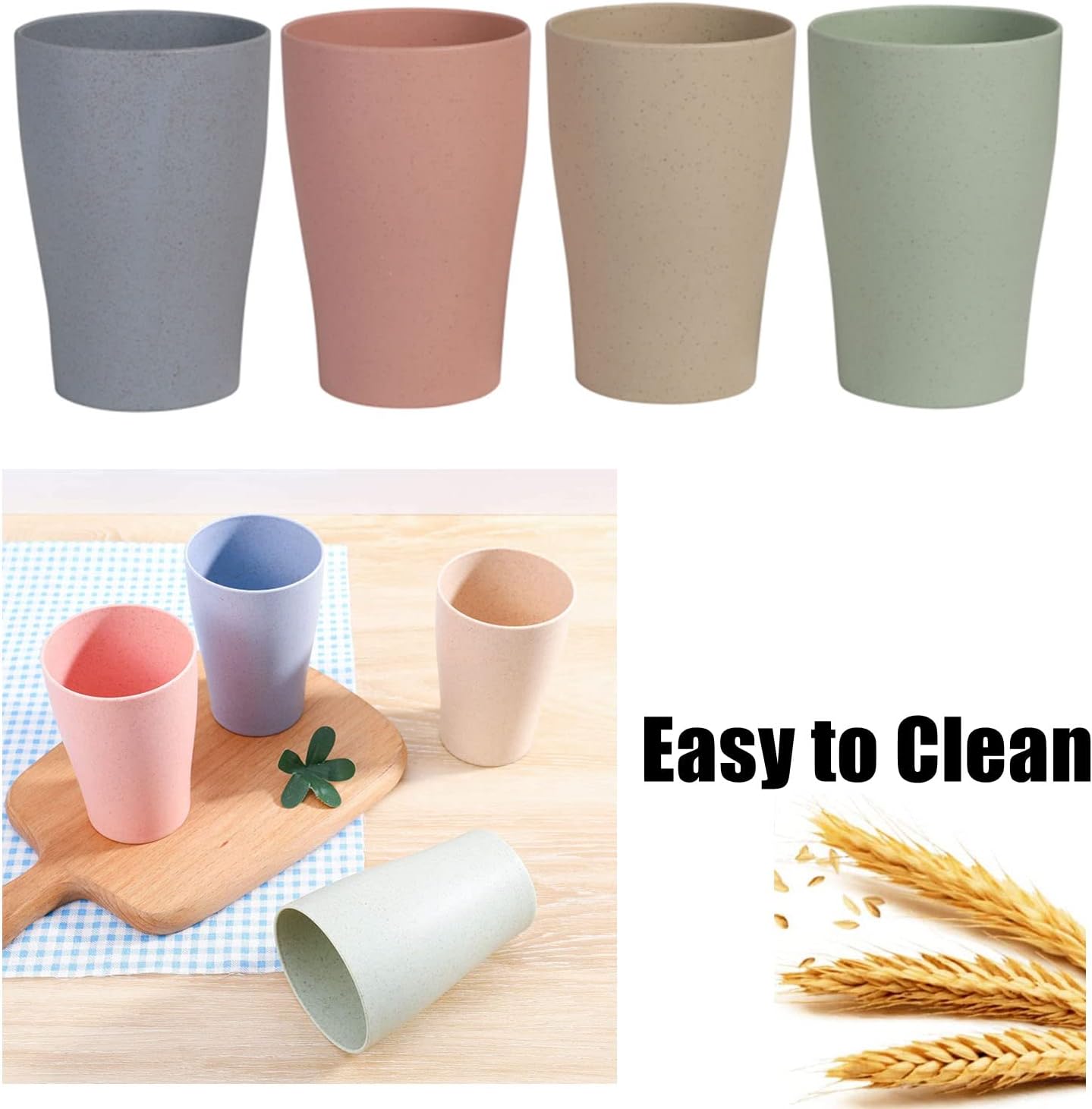 Wheat Straw Cup Unbreakable and Reusable Drinking Cups Eco-Friendly Healthy Tumbler Set for Milk Juice and Water Dishwasher Safe (4 Pcs 11OZ) - Image 5