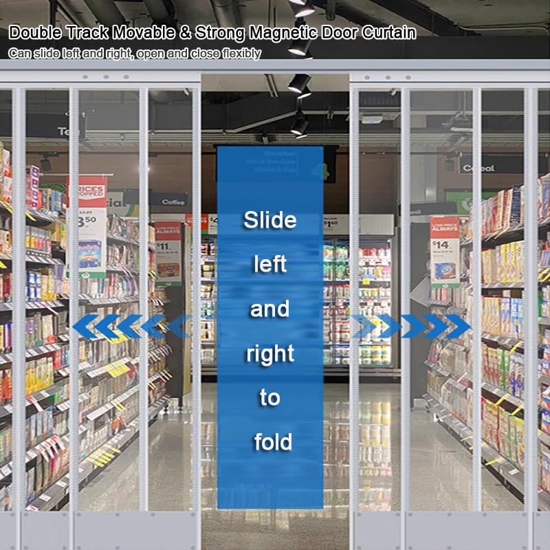 PFCDZDU PVC Clear Door Curtain Kit, Commercial Insulation Windshield, Sliding Plastic Water Proof Shutters Gate for Cooler Warehouse Garage Industry(9.2x7.9ft/2.8x2.4m)