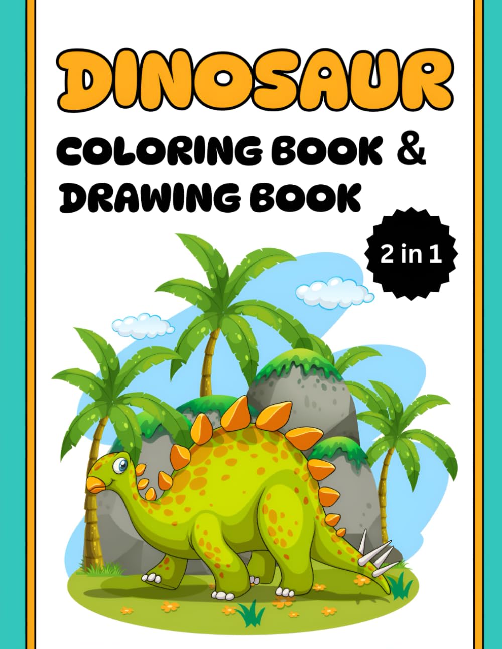Dinosaurs Coloring and Drawing Booklet Grayscale Lined Illustrative Style