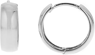 Sterling Silver Wide Shiny Huggie Polished Hoop Earrings, 14.5mm